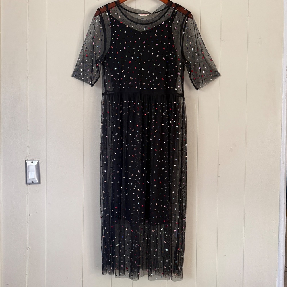 Gorman Womens Dark Fairy Mesh Grunge Rhinestone‎ Dress Midi Size 12 Whimsical - Picture 4 of 14